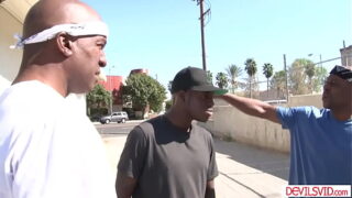 Petite teen deep throating then gangbanged by black neighbors